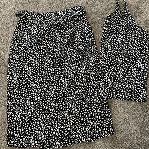 Stylish Black and White Polka Dot Wrap Skirt & Tank